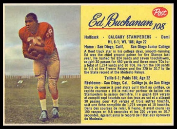 Ed Buchanan 1963 Post CFL football card