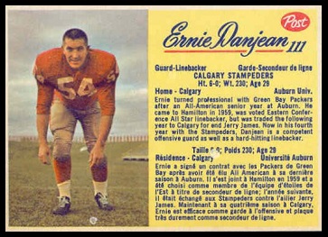 Ernie Danjean 1963 Post CFL football card