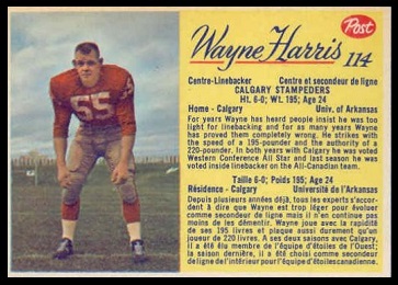 Wayne Harris 1963 Post CFL football card