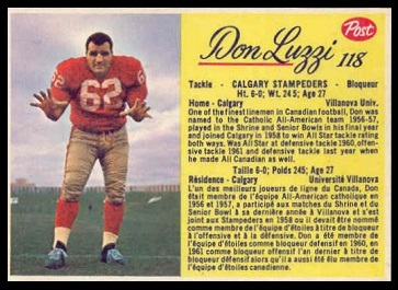 Don Luzzi 1963 Post CFL football card