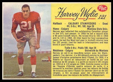 Harvey Wylie 1963 Post CFL football card