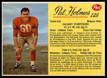 Pat Holmes 1963 Post CFL football card Pat Holmes 1963 Post CFL football card