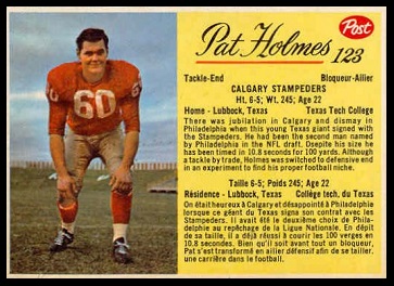 Pat Holmes 1963 Post CFL football card