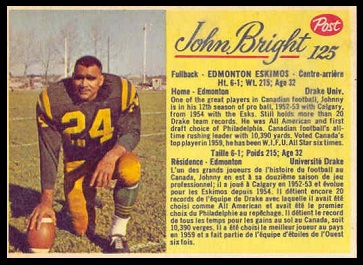 John Bright 1963 Post CFL football card