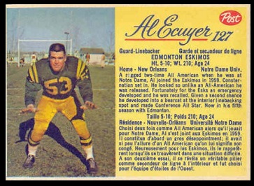 Al Ecuyer 1963 Post CFL football card