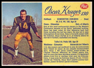 Oscar Kruger 1963 Post CFL football card