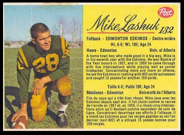 Mike Lashuk 1963 Post CFL football card