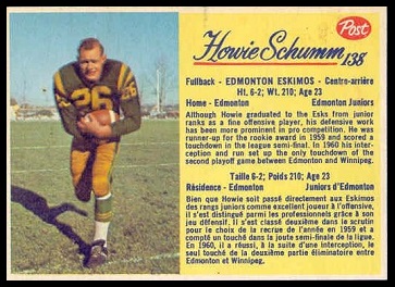 Howie Schumm 1963 Post CFL football card