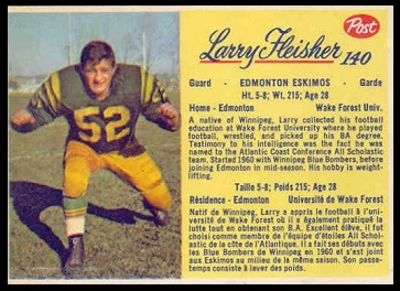 Larry Fleisher 1963 Post CFL football card