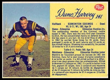 Dunc Harvey 1963 Post CFL football card