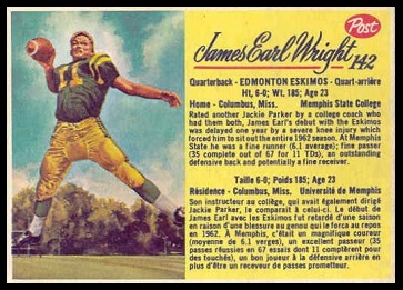 James Earl Wright 1963 Post CFL football card James Earl Wright 1963 Post CFL football card
