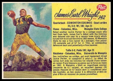 James Earl Wright 1963 Post CFL football card