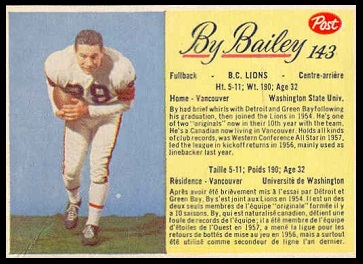 By Bailey 1963 Post CFL football card