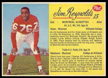 Jim Reynolds 1963 Post CFL football card