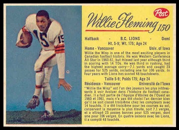 Willie Fleming 1963 Post CFL football card Willie Fleming 1963 Post CFL football card