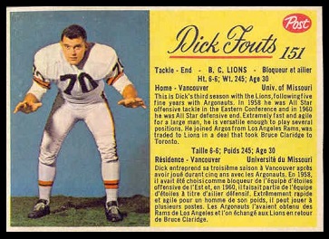 Dick Fouts 1963 Post CFL football card