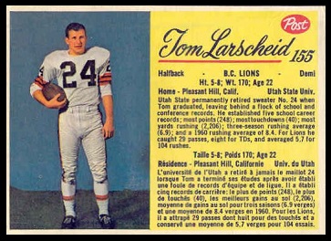 Tom Larscheid 1963 Post CFL football card