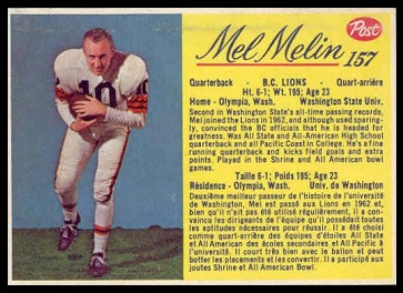 Mel Melin 1963 Post CFL football card