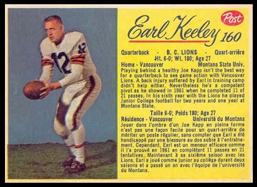 Earl Keeley 1963 Post CFL football card