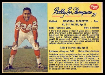 Bobby Lee Thompson 1963 Post CFL football card Bobby Lee Thompson 1963 Post CFL football card
