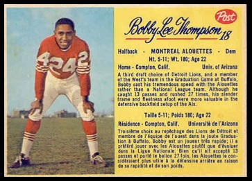 Bobby Lee Thompson 1963 Post CFL football card