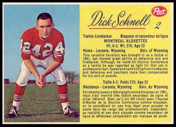 Dick Schnell 1963 Post CFL football card