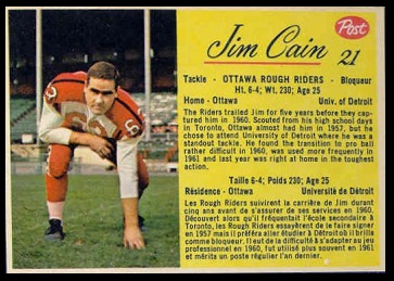 Jim Cain 1963 Post CFL football card