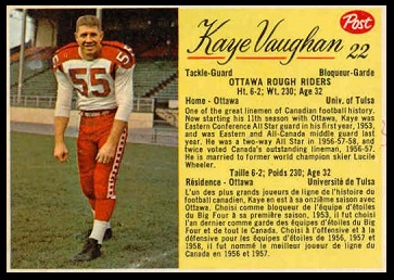 Kaye Vaughan 1963 Post CFL football card Kaye Vaughan 1963 Post CFL football card