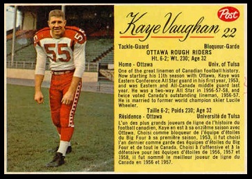 Kaye Vaughan 1963 Post CFL football card