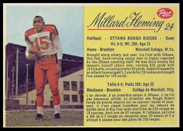 Millard Flemming 1963 Post CFL football card