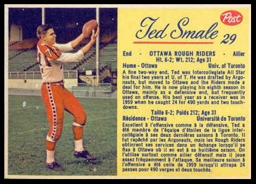 Ted Smale 1963 Post CFL football card