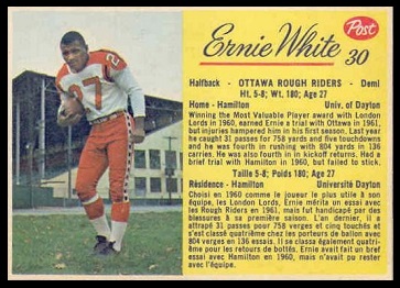 Ernie White 1963 Post CFL football card