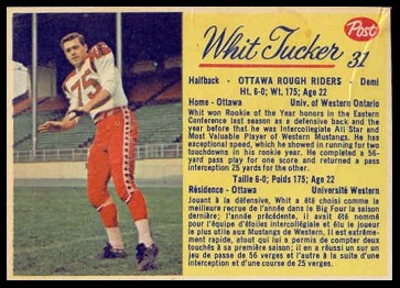 Whit Tucker 1963 Post CFL football card