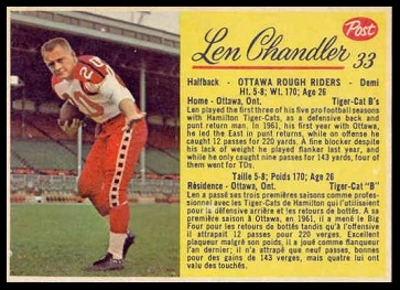 Len Chandler 1963 Post CFL football card