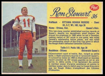 Ron Stewart 1963 Post CFL football card Ron Stewart 1963 Post CFL football card
