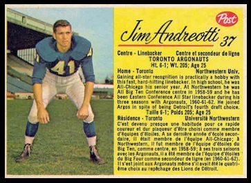 Jim Andreotti 1963 Post CFL football card