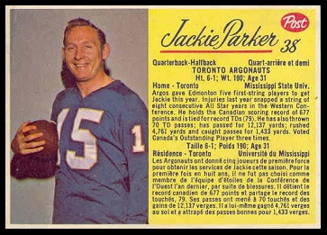 Jackie Parker 1963 Post CFL football card Jackie Parker 1963 Post CFL football card