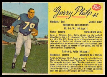 Gerry Philp 1963 Post CFL football card