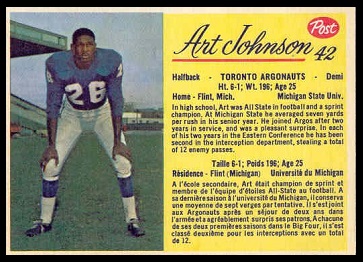 Art Johnson 1963 Post CFL football card