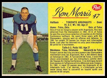 Ron Morris 1963 Post CFL football card