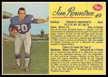 Jim Rountree 1963 Post CFL football card