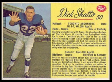 Dick Shatto 1963 Post CFL football card Dick Shatto 1963 Post CFL football card