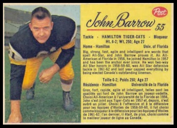 John Barrow 1963 Post CFL football card