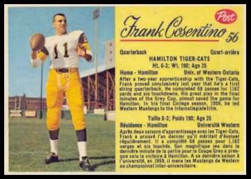 Frank Cosentino 1963 Post CFL football card