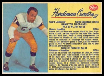 Hardiman Cureton 1963 Post CFL football card