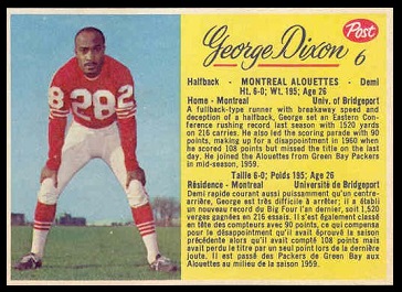 George Dixon 1963 Post CFL football card George Dixon 1963 Post CFL football card