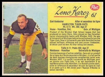 Zeno Karcz 1963 Post CFL football card