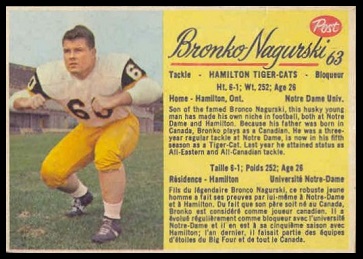 Bronko Nagurski Jr. 1963 Post CFL football card