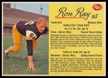 Ron Ray 1963 Post CFL football card