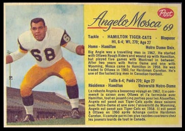 Angelo Mosca 1963 Post CFL football card Angelo Mosca 1963 Post CFL football card